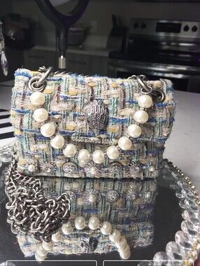 Kurt Geiger Nwot Rare Crystal Pearl Mini Kensington Tweed Crossbody Bag